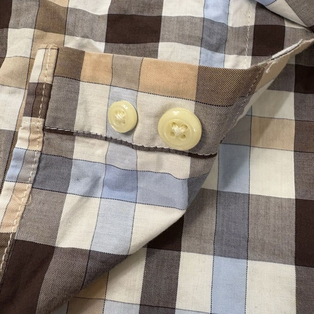 Peter Millar Mens Long Sleeve Button Up Size Medium Blue Brown White Geometric - Picture 3 of 10